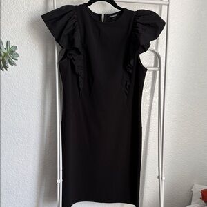 H&M Black Mini Dress with Ruffled Sleeves - Size M
